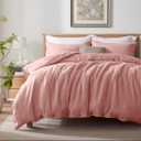 TOSMO 100% Linen King Duvet Cover Set, Luxury French Flax Natural Linen Duvet Cover with Button Closure & Corner Ties, Cooling Breathable Comforter Cover 3 Piece (Rose Pink)