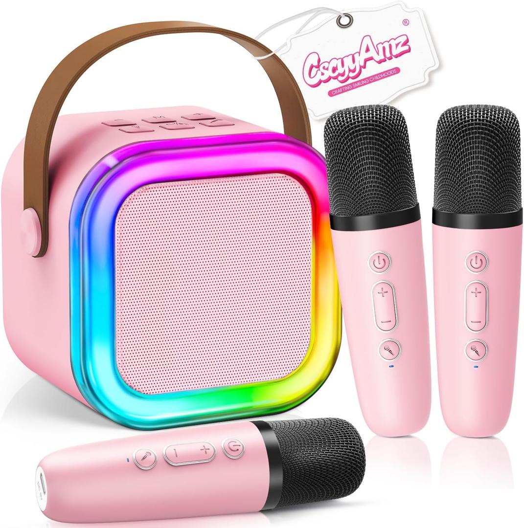 Upgraded Mini Karaoke Machine with 3 Wireless Microphones for Kids Girls Boys - Karaoke Party Speaker Christmas Birthday Gifts for 4 5 6 7 8 9 10 11+ Year Old - Kids' Instrument Accessories - Pink