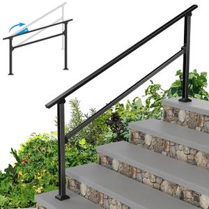 Heavy Duty Metal Handrails for Outdoor Steps - Exterior Hand Rails for Concrete Steps Outside Metal Stair Railing Porch 5 Step