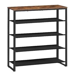 Chemper Shoe Rack, 5 Tier Shoe Storage Organizer with 4 Oxford Fabric Shelves and Top Panel, Holds 16-20 Pairs of Shoes, for Entryway and Closet, Industrial, Rustic Brown BF50XJ01 80*30*92.7cm