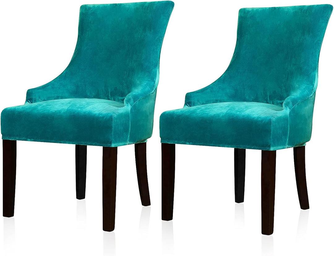 Lellen Velvet Stretch Wingback Chair Cover Slipcover - Reusable Protector Cover for Dining Room Banquet Home Decor etc Machine Washable Hand Washable (Teal, 2PC)