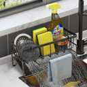 Kitchen Sink Caddy, Sponge Holder for Kitchen, Soap Dish Holder for Countertop, with Dishcloth Hanger Drying Rack, Rustproof 304 Stainless Gadgets Sink Accessories (Black)