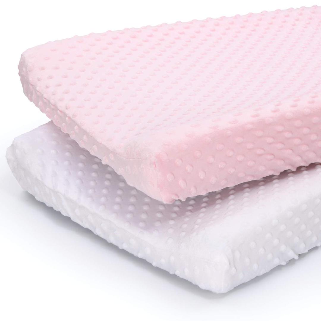 The Peanutshell Baby Girl Changing Pad Covers Set of 2 - Ultra Soft Baby Cover  Fits Standard Changing Table Pads, Durable, Machine Washable Sheets - Pink & White Minky
