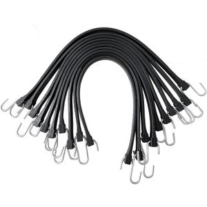 15" Rubber Bungee Cords with Hooks, Heavy Duty EPDM Bungee Cord with 150% Max Stretch, Heavy Duty Bungee Straps for Securing Tarps, Canvases, Cargo, Motorcycle, Weatherproof, Pack of 10