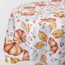 Romanstile Fall Round Tablecloth 70 Inch, Thanksgiving Autumn Harvest Orange Pumpkin Table Cloths, Stain Resistant Farmhouse Table Cover for Thanksgiving Holiday Dinner Party