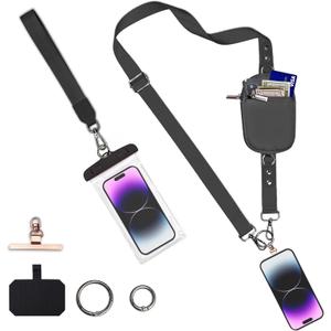 Clip and Go Strap for Phone with Wallet Crossbody  Adjustable Cellphone Lanyard for Women (Black)
