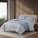 Eddie Bauer - Twin Comforter Set, Cotton Bedding with Matching Sham, Two-Piece Back Closure, Dorm Essentials (Cooper Stripe Blue)