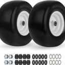 GICOOL 2-Pack 13x6.50-6 Flat Free Lawn Mower Tire and Wheel Assembly, 13" Smooth Tread Solid PU Tire with 3/4" or 5/8" Bearing, 4"-6.5" Adjustable Centered Hub for Lawn Mowers & Garden Tractors