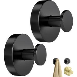 STWWO Suction Cup Hooks for Shower, Heavy Duty Towel Hooks for Bathroom Walls No Damage, Modern Shower Suction Hooks for Kitchen Wall, Glass, Mirror, Tile, Hanging Towels Robes, Black (2 Pack)