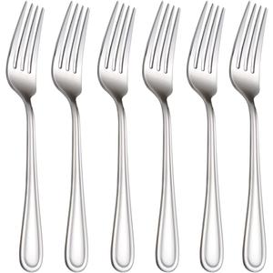 Salad Forks Set of 6, Flatware Fork 7-Inch, Stainless Steel Table Forks Mirror Polishing (Silver, 6pcs-Round Handle)