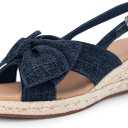 Coutgo Women's Espadrille Wedge Sandals Open Toe Slingback Platform Bowknot Casual Shoes, Navy blue, Size 8.5