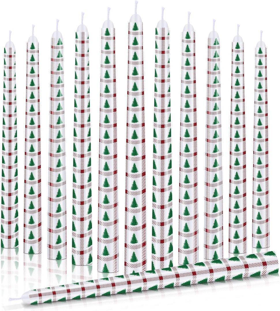 12 Pcs Christmas Tree Taper Candles Xmas Decor 10 Inch Tall Candles Set for Christmas Gift Xmas Dinner Party Table Decoration
