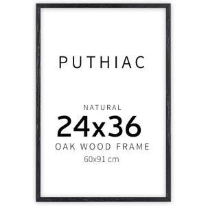 puthiac 24x36 Solid Oak Wood Picture Frame, No Mat, Wall Display Only, Vertical or Horizontal, Plexi Front, 1 Pack, Black
