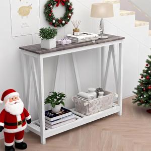 Farmhouse Console Table for Entryway, 39.3 Inch Sofa Table with Storage Shelf, Hallway Table, Narrow Behind Couch Table for Foyer, Living RoomOak Grey