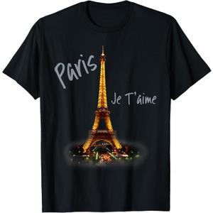 Eiffel Tower Paris French Vintage I Love Paris France T-Shirt (Small, Black)