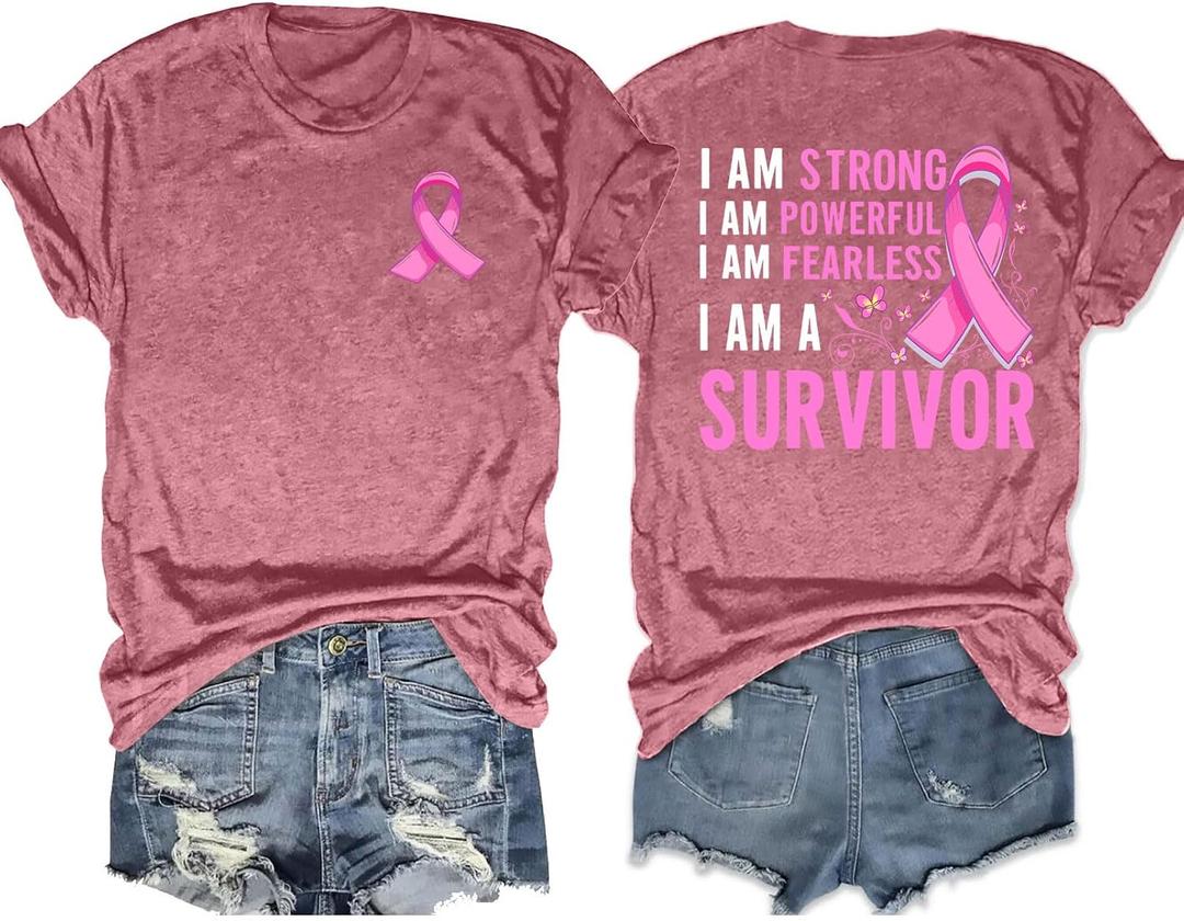 Cancer Survivor Tshirt Women Breast Cancer T Shirt Pink Ribbon Cancer Awareness Shirts Inspirational Tops (S)