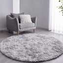FJZFING Tie-Dyed Light Grey Round Rug Ultra-Soft Plush Modern 5x5 Circle Area Rug for Kid's Bedroom, Fluffy Shag Circular Rug for Nursery Room, Non-Slip Tie-Dyed Light Grey Rug for Teen's Room