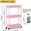 SPACEKEEPER Slim Rolling Storage Cart, 3 Tier Bathroom Organizer Utility Cart Laundry Room Organization Mobile Shelving Unit for Kitchen, Bathroom, Office, Bedroom, Narrow Places, Pink