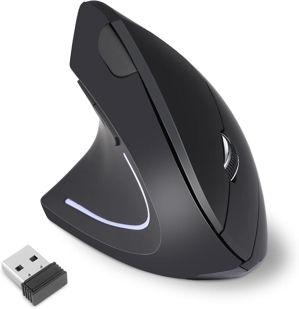 KUNSI Left Handed Mouse, 2.4G Wireless Left Handed Ergonomic Mouse with 800/1200/1600 Adjustable DPI, 6 Buttons Wireless Vertical Mouse for MacBook/Laptop/PC/DesktopBlack