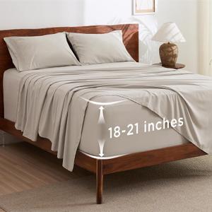 Bedsure Deep Pocket King Sheet Set - Fits Mattresses Up to 21 Inches Thick - 4 Piece GentleSoft Bed Sheets, Moisture Wicking, Soft & Cooling Bedsheet & Pillowcases, Easy & Secure Fit, Linen