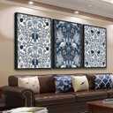 Large Framed Abstract Wall Art - Natural Framed Canvas Pictures for Living Room Modern Canvas Prints Grey Blue for Bedroom, Black Float Frame Art for Home Office Kitchen Decor 16" X 24" X 3pcs