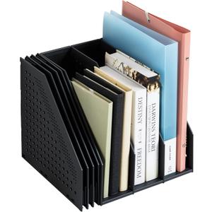 Deli Collapsible Magazine File Holder, Desk Organizer Document Folder for Office Organization and Storage, 3 Vertical Compartments, Dark Grey