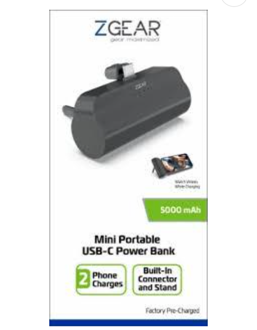 Zgear Mini Portable USB-C Power Bank 2 Phone Charges 5000 mAh