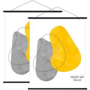 HEART ART Magnetic Poster Hanger Frame,36x24,36x48,36x12 Poster Frame Wood Wooden Magnet Hanging Kit for Walls Map Canvas Artwork (Black,2 PACK)