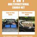 The First Flat Bungee Cargo Net for Pickup Truck Bed, 4' x 4' Stretches to 10' x 10', 25 MM Heavy Duty Cargo Net with 2 Using Modes, for Dodge RAM, Ford, Chevy, Toyota
