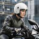 TRIANGLE Open Face Motorcycle Helmet Retro 3/4 Helmets with Clear Visor for Men Women DOT Approved (White, M)