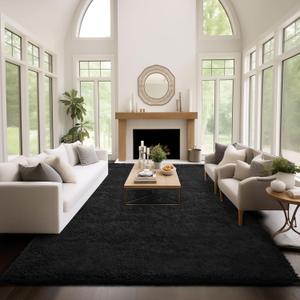 Ophanie Area Rugs 9x12 Living Room, Large Black Bedroom Carpet, Big Shag Indoor Thick Soft Nursery Rug, Fluffy Carpets for Boy and Girls Room Dorm Home Decor Aesthetic (9' x 12', 2- Black)