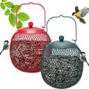 Veehoo Set of 2 Bird Feeder for Outdoors Hanging, Ball Metal Birdfeeder for Outside, Wild Finch Cardinal Chickadee Feeders for Peanut Black Oil Sunflower Seed, Red and Green