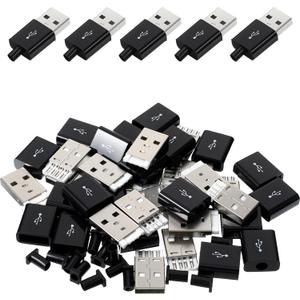20 Sets USB Connectors USB Repair Kit USB-2.0 Male Solder Socket Type USB-Type a 4 Pin Male Connector Plug Replacement with Black Cover for Wire Repair Charger Power DIY