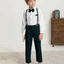 nilikastta Suit For Boys Boys Suit Set Formal Dress Shirt/Bowtie/Suspender Pants for Family Gatherings 4-5T
