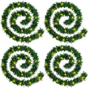 4 Strands Christmas Garlands 72 Feet Artificial Pine Garland Soft Greenery Wreaths with 160 Warm LED Lights for Christmas Indoor Outdoor Decoration