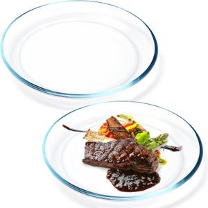 NUTRIUPS 2 Pack 10 inch Glass Plates - with Lipped Edge - Clear Tempered Glass Dinner Plates, Glass Serving Dinnerware for Pasta, Salad, Dishwasher and Microwave Safe