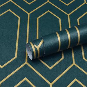 Safiyya Peel and Stick Wallpaper Gold and Dark Teal Geometric Wall Paper Contact Paper Textured Self Adhesive Removable Wallpaper Wallpaper for Bathroom Vinyl Roll 393"x17.3"