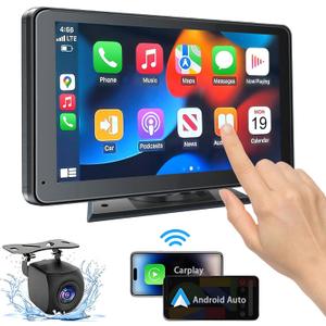 Portable Wireless with Apple CarPlay and Android Auto Screen for Car, 7" HD Touch Screen Car Stereo with Mirror Link, Bluetooth 5.2, Backup Camera, AUX,FM Transmitter for All Vehicle