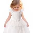 Tutu.kk Toddler Girls Birthday Princess Dress Tulle Sleeve Cake Ruffle Dresse Tutu Photo Shoot White 1-2T