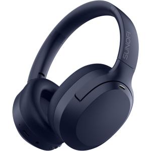 Hybrid Active Noise Cancelling Headphones, Wireless Over Ear Bluetooth Headphones with Mic, 40H Playtime, Hi-Res Audio, Deep Bass, Foldable Comfort Fit Ear Cups for Travel, Office, Home (Blue)
