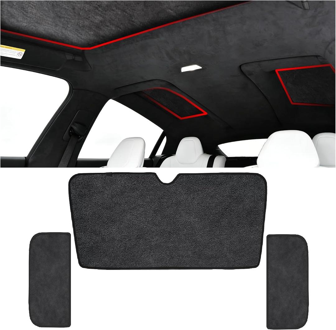 Windshield Glassroof Sunshade Compatible with Tesla Model X 2021-2026[No Gaps, Never Sag],3PCS Upgrade Soft Suede Falcon Wing Sunroof Sun Shade Foldable Heat Insulation Shield(3PCS-Black)