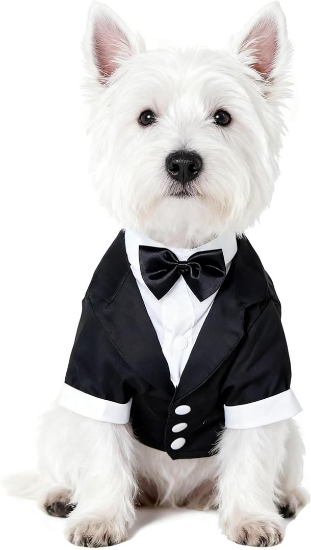 GabeFish Pets Wedding Jackets Suit for Dogs with Bow Tie Puppy Cat Formal Clothes Shirt Tuxedo (Black, S (Chest 12.9in/33cm)