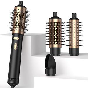 Rotating Hair Dryer Brush Spinning with Detachable Brush(2" & 1.5"),3 Heats and 2 Speeds Rotating Hot Air Brush for Curling,Straight,Drying