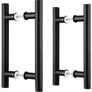 EaseLife 12" Double Sided Push Pull Door Handle,Matte Black,Stainless Steel,H Shape Sliding Door Handle,Fit for Glass Door Wooden Door,2 Pack