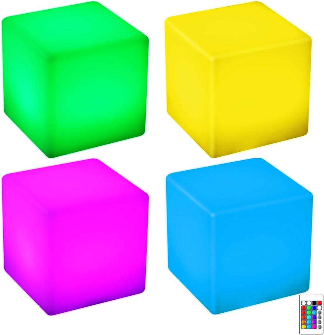 Frienda 4 Pcs 4 Inch Light up Cubes Cool Cosmic Cube Lights 16 Colors LED Mood Lamp Waterproof LED Light Cube for Nursery Home Patio Party Decor