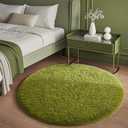 Ophanie Round Rug 4Ft Green Circle Area Rug, Green Room Decor, Fluffy Fuzzy Bedroom Carpet, Plush Soft Shaggy Living Room Rugs for Kids Home Decor Aesthetic, Nursery (4' x 4', 7- Green)