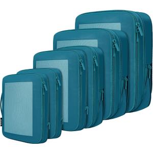 BAGAIL 4 Set/6 Set/8 Set Compression Packing Cubes Travel Accessories Expandable Packing Organizers (Square Mesh, 06-Teal), 10.5 liters