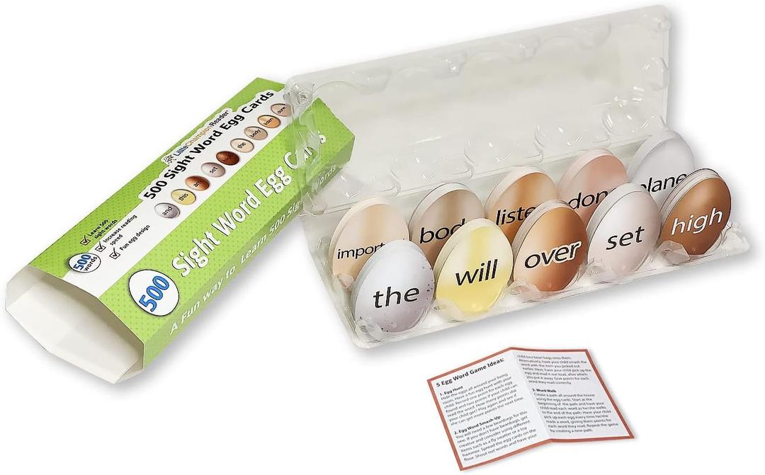 2 x Sight Word Games 500 Natural Egg Sight Word Flash Cards Kindergarten Game - Egg Fry Word Flash Cards Reading Games - Preschool Games, Kindergarten Learning Games - Egg Flashcards in Carton