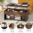 Fluted Lift Top Coffee Table for Living Room, Small Coffee Table with Storage Hydraulic Lift Large Capacity, Sturdy Legs Safe Round Corner, Easy Assembly for Small Spaces, Horizontal Grain-Brown