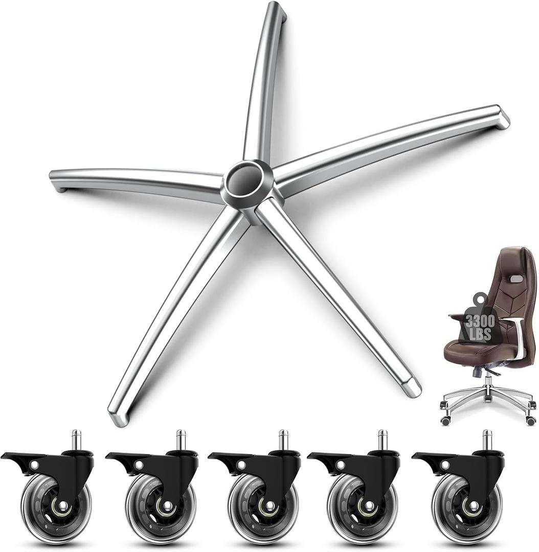 Office Chair Base with Casters (3300 lbs) - Heavy Duty Alloy, Universal Fit Reinforced Metal Construction, 26" Wide Stable Design with Low Center of Gravity Fits office, Gaming And Executive Chairs.